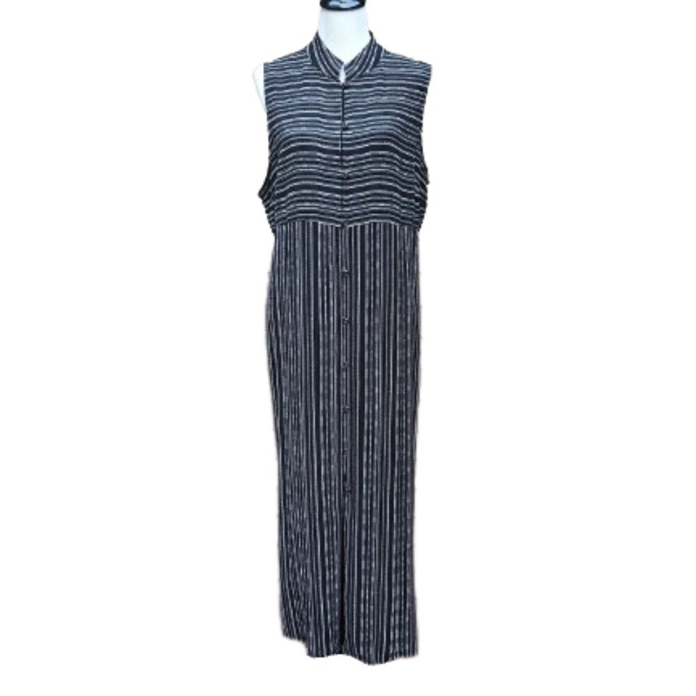 CLC Black Striped Button-Up Maxi Dress NWT Sleeveless Mandarin Collar